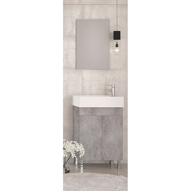 Drop Litos 50 Πάγκος με Νιπτήρα & Καθρέπτη Γυαλιστερή Λάκα Μ45xΒ24.5xΥ60cm Granite 5FLT050GT