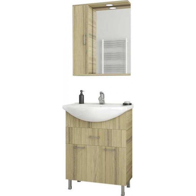 Drop Ritmo 55 Πάγκος με Νιπτήρα & Καθρέπτη Γυαλιστερή Λάκα Μ51xΒ30xΥ80cm Natural Oak 5PRT055NO