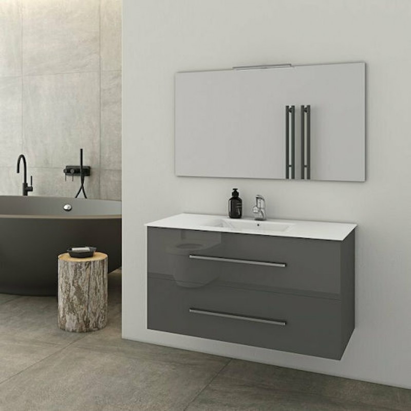 Drop Torino 90 Πάγκος με Νιπτήρα & Καθρέπτη Μελαμίνη Μ91xΒ46xΥ50cm Anthracite 5PTO090AG