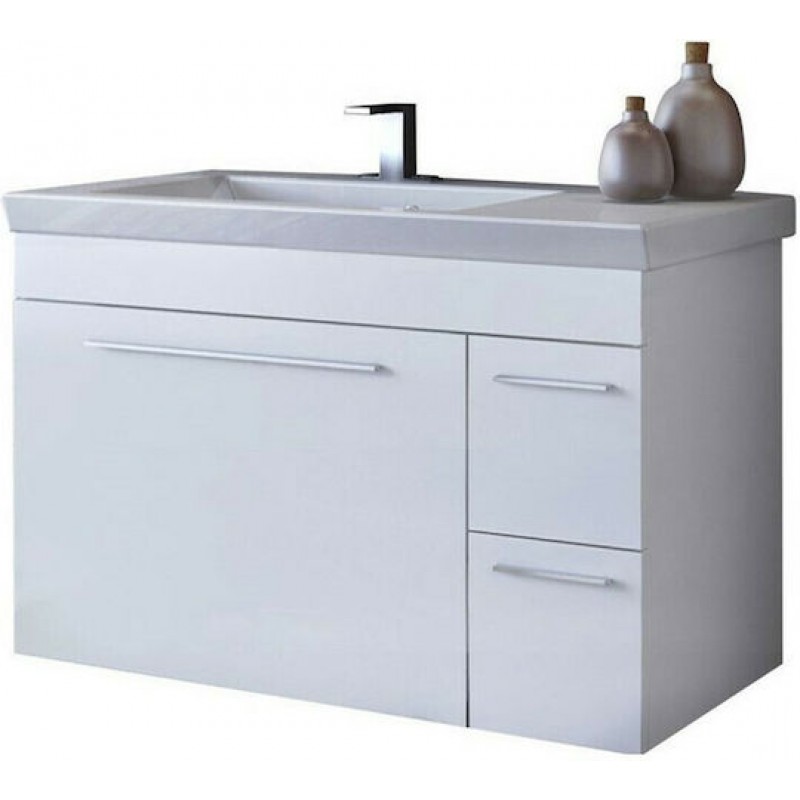 Drop Status 85 Πάγκος με Νιπτήρα Γυαλιστερή Λάκα Μ80xΒ40xΥ50cm Λευκός 6BIS085PC