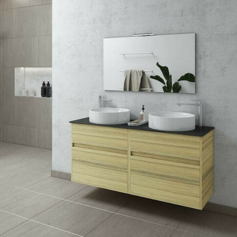 Drop Instinct 125 Πάγκος με Νιπτήρα & Καθρέπτη Μελαμίνη Μ125xΒ44.5xΥ60cm Natural Oak 5ΡIN065NO