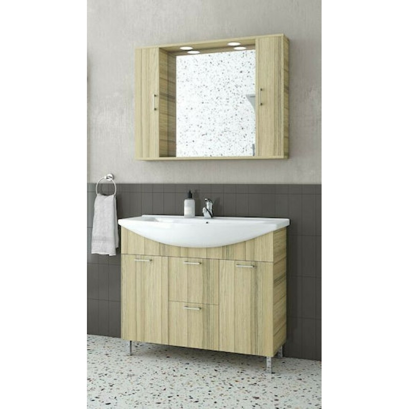 Drop Ritmo 95 Πάγκος με Νιπτήρα & Καθρέπτη Μελαμίνη Μ92xΒ34xΥ80cm Natural Oak 5PRT095NO