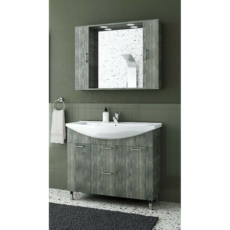 Drop Ritmo 95 Πάγκος με Νιπτήρα & Καθρέπτη Ματ Λάκα Μ92xΒ34xΥ80cm Smoked Oak 5PRT095SM