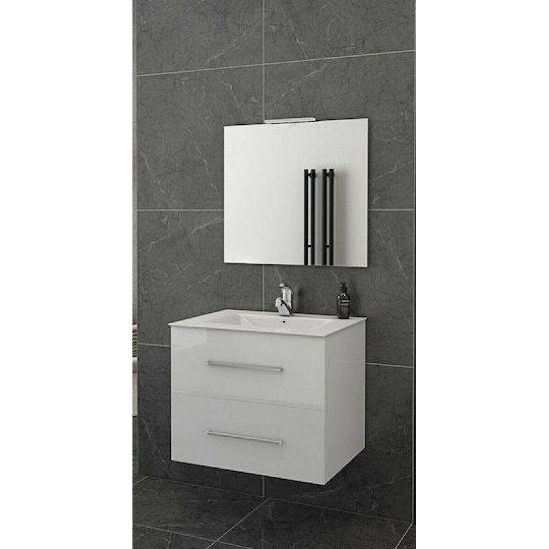 Drop Torino 60 Πάγκος με Νιπτήρα & Καθρέπτη με Φως Γυαλιστερή Λάκα Μ61xΒ46xΥ50cm Λευκός  5PTO060WH