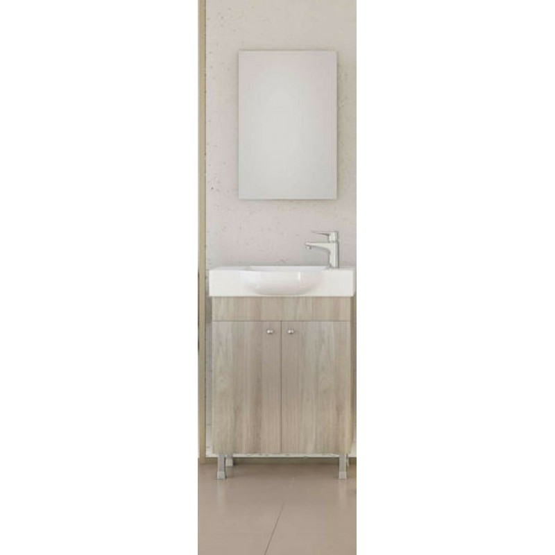 Drop Litos 50 Πάγκος με Νιπτήρα & Καθρέπτη Γυαλιστερή Λάκα Μ45xΒ24.5xΥ60cm Wood Cut  5FLT050WC