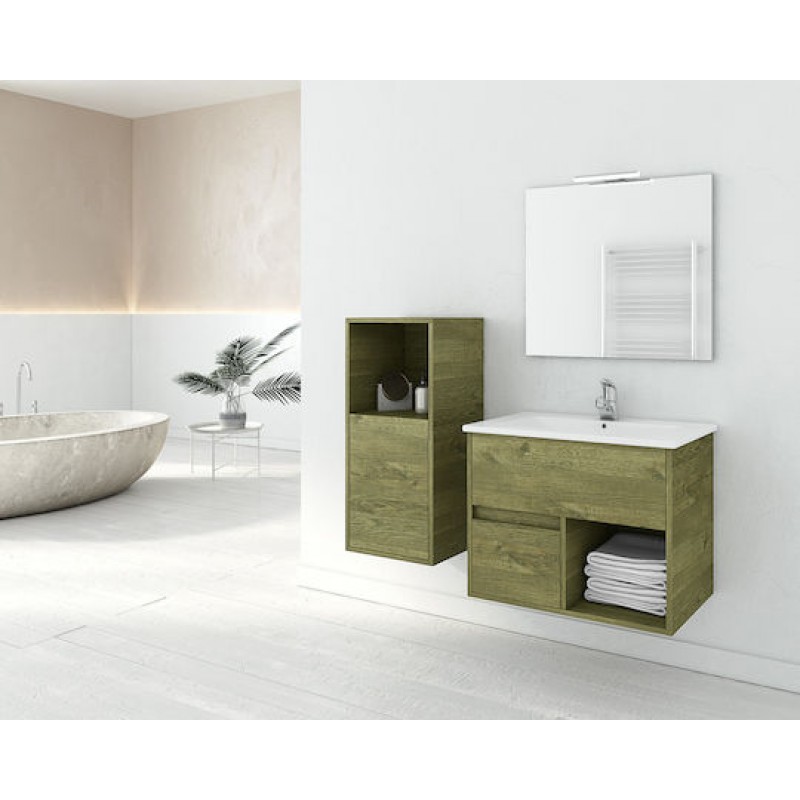 Drop Sorento 65 Πάγκος με Νιπτήρα, Καθρέπτη & Στήλη Μ65xΒ43.5xΥ50cm Wood Finish 5PSO065NW