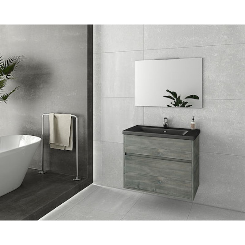 Drop Instinct 80 Πάγκος με Νιπτήρα & Καθρέπτη Γυαλιστερή Λάκα Μ75.5xΒ43.5xΥ60cm Smoked Oak BL-1 5PIN080SM