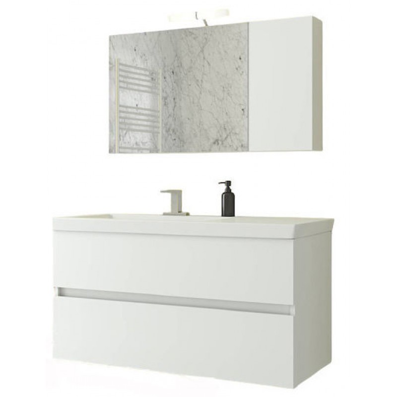 Drop Luxus 100 Πάγκος με Νιπτήρα & Καθρέπτη Μ97.5xΒ40xΥ50cm Λευκό 5ΡLΧ100GΤ