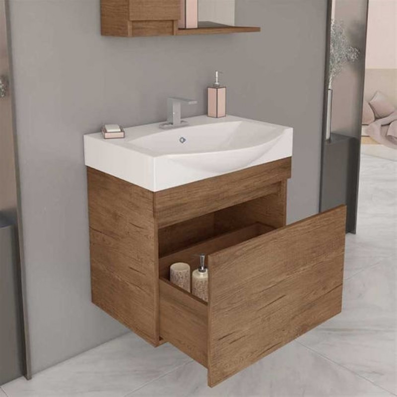 Drop Senso 65 Πάγκος με Νιπτήρα Μ62xΒ38xΥ60cm PL Wood Dark  6ΒΡΖ065ΡC