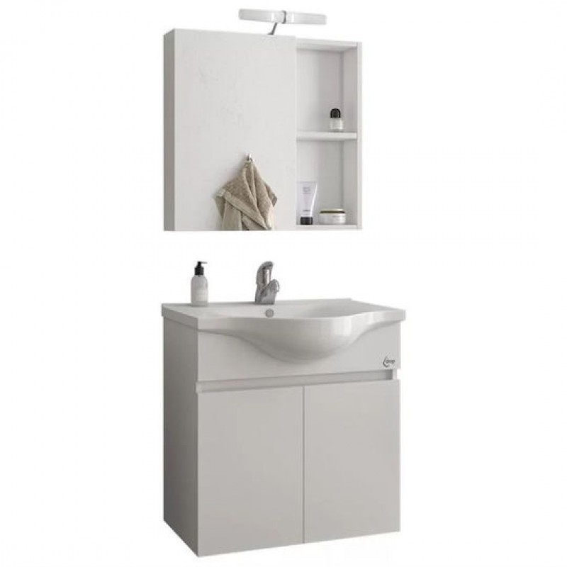 Drop Fiore 65 Πάγκος με Νιπτήρα & Καθρέπτη με Φως Μ60xΒ34xΥ60cm Λευκό  5FFIO65WH