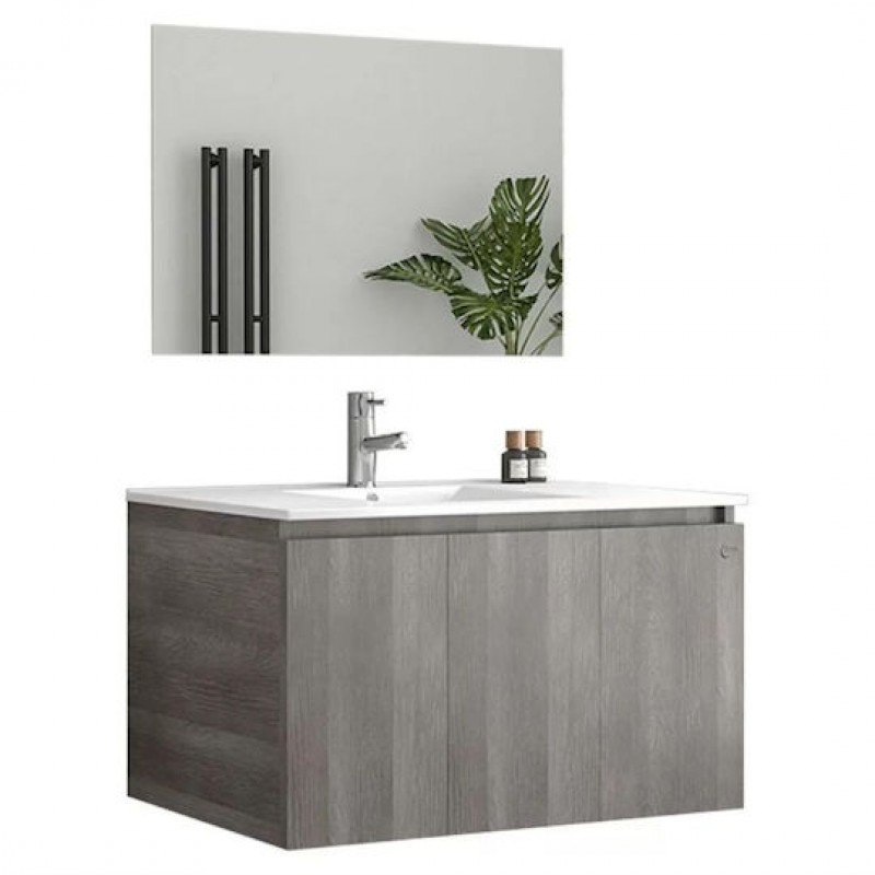 Drop Verona 100 Πάγκος με Νιπτήρα & Καθρέπτη με Φως Μελαμίνη Μ100xΒ45xΥ50cm Γκρι  5FVRM10SD