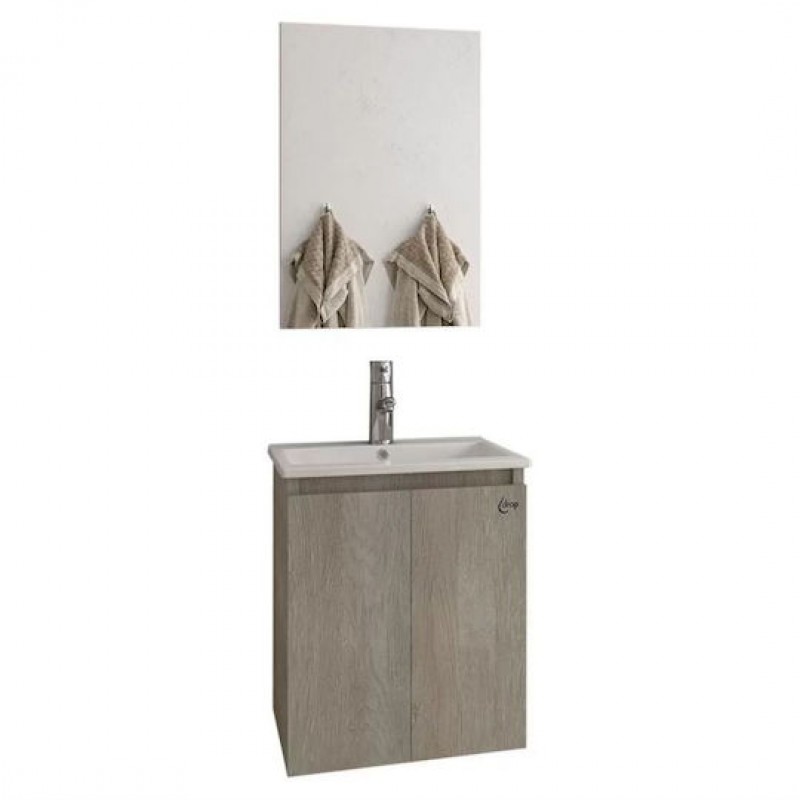 Drop Verona 40 Slim Πάγκος με Νιπτήρα & Καθρέπτη Μελαμίνη Μ41xΒ41xΥ50cm Μπεζ 5FVRM40SL