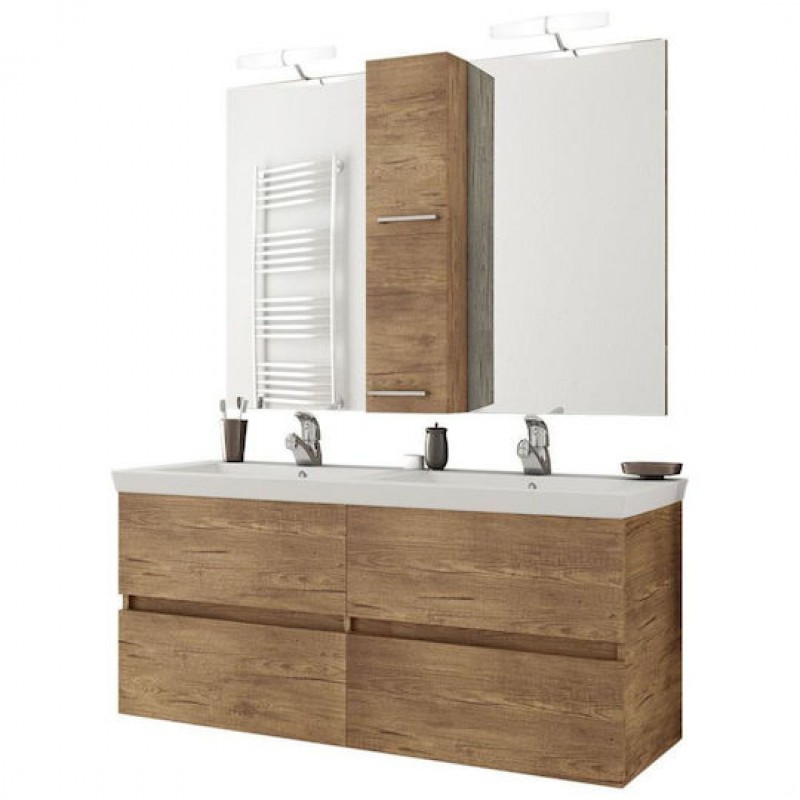 Drop Luxus Πάγκος με Νιπτήρα, Καθρέπτη & Στήλη με Φως Μελαμίνη Μ116xΒ40xΥ50cm PL Wood 5PLX120WD