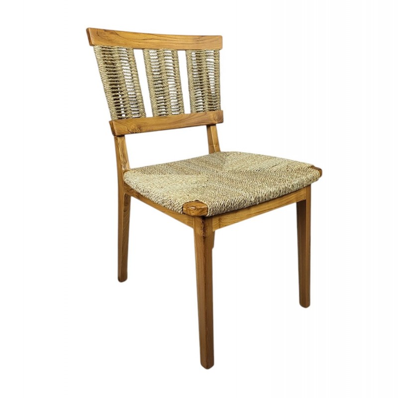 DC-701 Καρέκλα από ξύλο Teak και πλεκτό φυσικό Rattan.Διαστάσεις: 120x40x80cm  