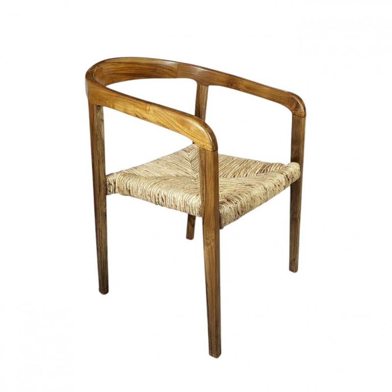 LC - 601  Καρέκλα από ξύλο Teak και πλεκτή φυσική ψάθα.  Διαστάσεις 55x55x75cm