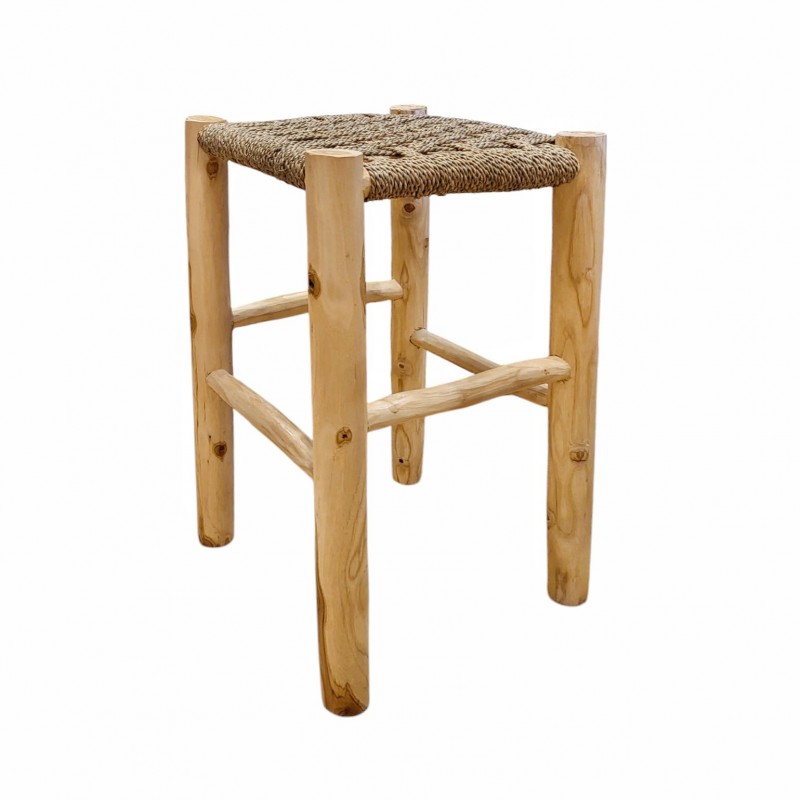  BS651  Σκαμπώ μπαρ από ξύλο teak με πλεκτό φυσικό Sea grass Διαστάσεις: 50x40x75cm
