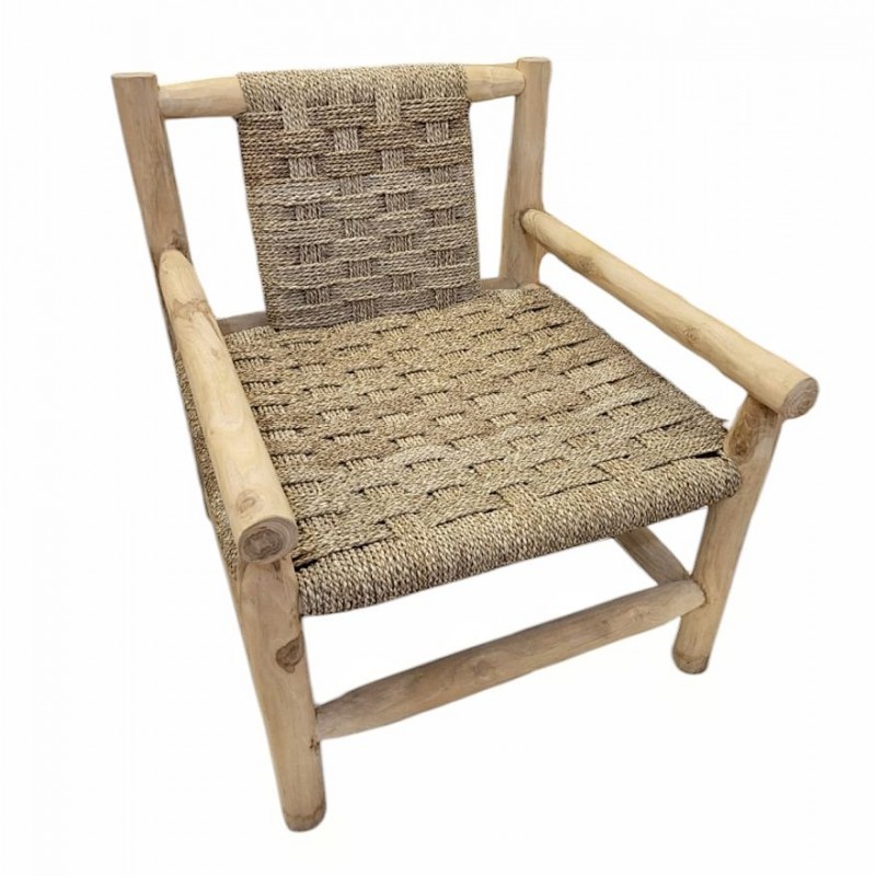Πολυθρόνα LC-215 από ξύλο teak και πλεκτό φυσικό Seagrass.   Διαστάσεις: 65x65x88