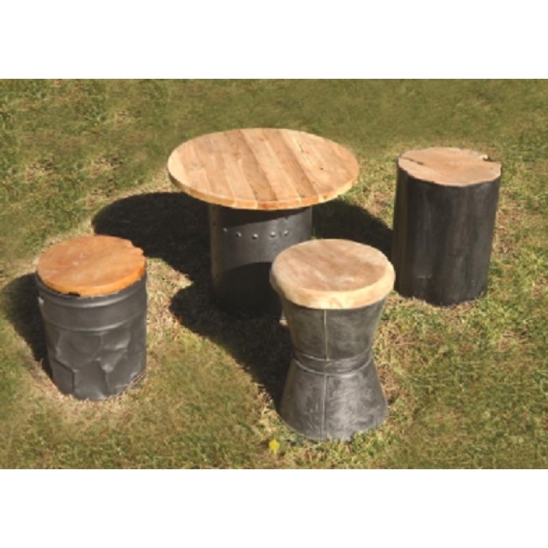 Μοντέρνο σκαμπώ από ξύλο teak και μέταλλο Διαστάσεις:Φ35×45- EXOTIQ SOT-11 