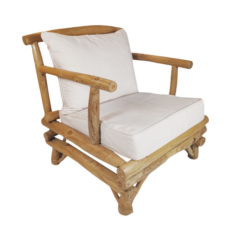 Πολυθρόνα LC-205 από ξύλο teak φυσικό χρωμα  με μαξιλαρια   Διαστάσεις:80x80x85 