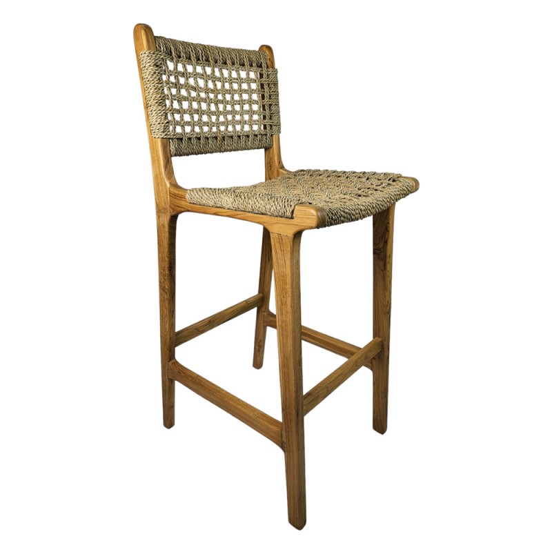  ROXY  4399   σκαμπο μπαρ  από seagrass και ξύλο teak.  Διαστάσεις: 45x50x75/110