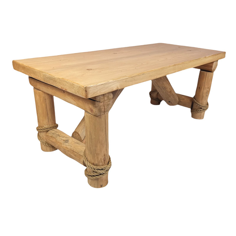 T19  Τραπέζι σαλονιού από πεύκο Αυστριακό και σχέδιο από φυσικό σκοινί Διαστάσεις:110×50