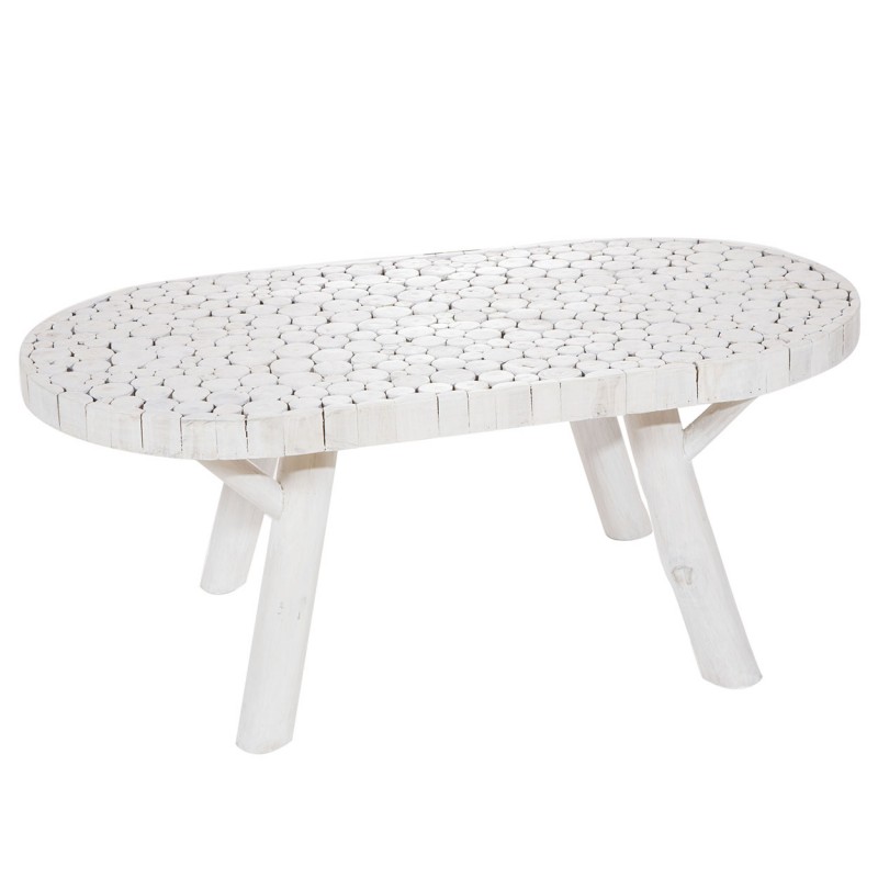 T-310  Τραπέζι σαλονιού απο οβάλ με εντυπωσιακό καπάκι από κορμούς teak  Διαστάσεις:110x60x45cm 