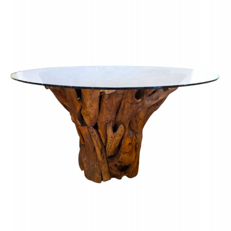 Τραπέζι μασίφ φυσικό ξύλο teak Φ130Χ75cm code T3901