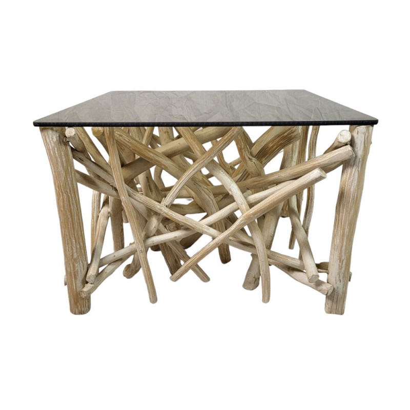  Τ-3751  Τραπέζι σαλονιού με εντυπωσιακό σχέδιο από κλαδιά και τζάμι στην επιφάνεια.  60x60x45cm 