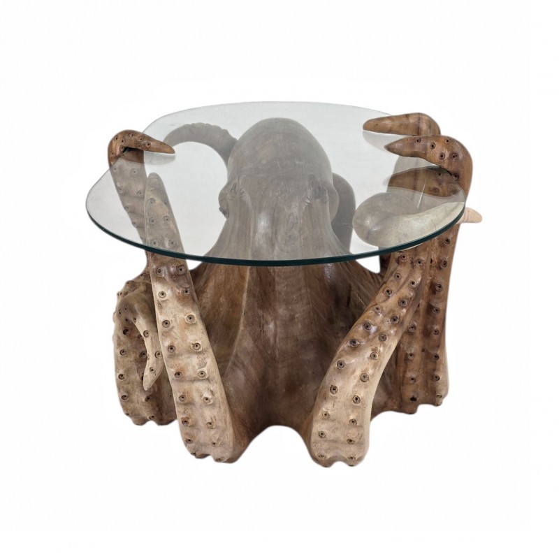  OCTOPUS  2026  Τραπέζι σε σχήμα χταπόδι, από ξύλο Teak. Περιλαμβάνει τζάμι. Διαστάσεις (ΜxΠxΥ)  100x65x50 cm  
