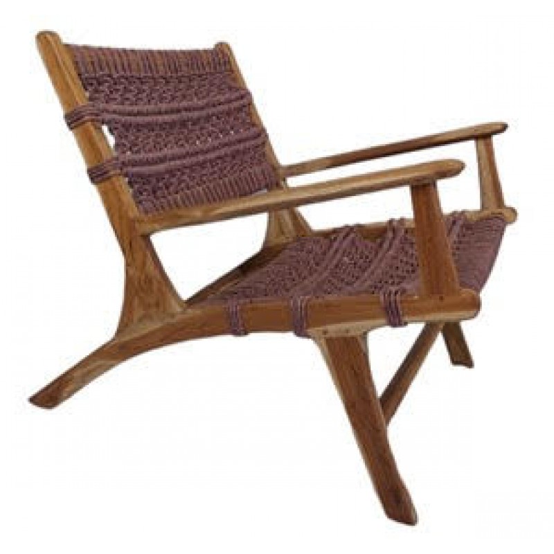  ROXY ARMCHAIR MACRAME  Πολυθρόνα από ξύλο Teak και πλεκτό macrame σχοινί  .Διαστάσεις: 65x65x70  