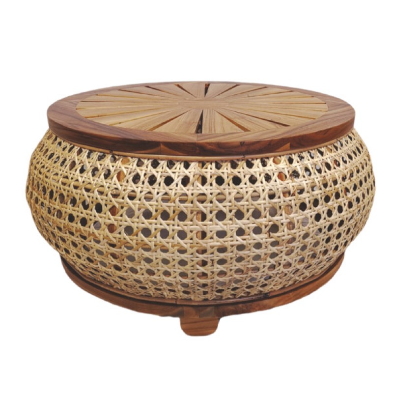 VIENNA33  Τραπέζι σαλονιού στρογγυλό από ξύλο teak και ψάθα Βιέννης Διαστάσεις: Φ80×45