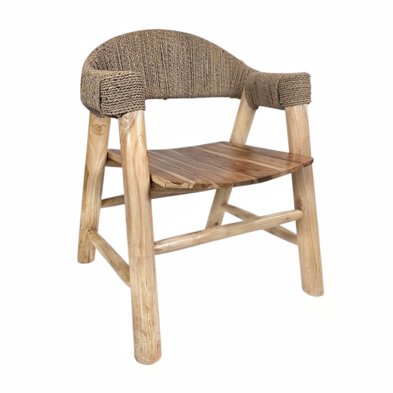 LC-591  Καρέκλα από ξύλο Teak Ινδονησίας και πλεκτό Sea Grass Διαστάσεις (ΜxΠxΥ): 55x65x80 cm