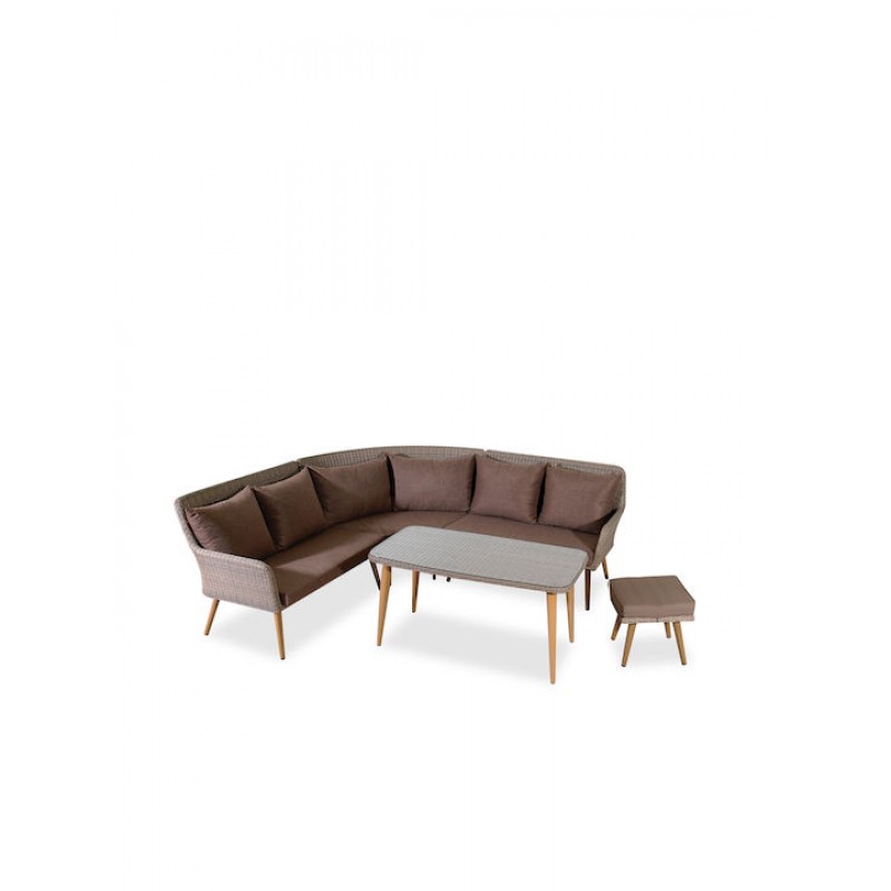 TULIP Γωνιακό Καθιστικό Σέτ Rattan 3 Τεμαχίων ,Με Αλουμίνιο Σκελετό Κωδικός: BR068