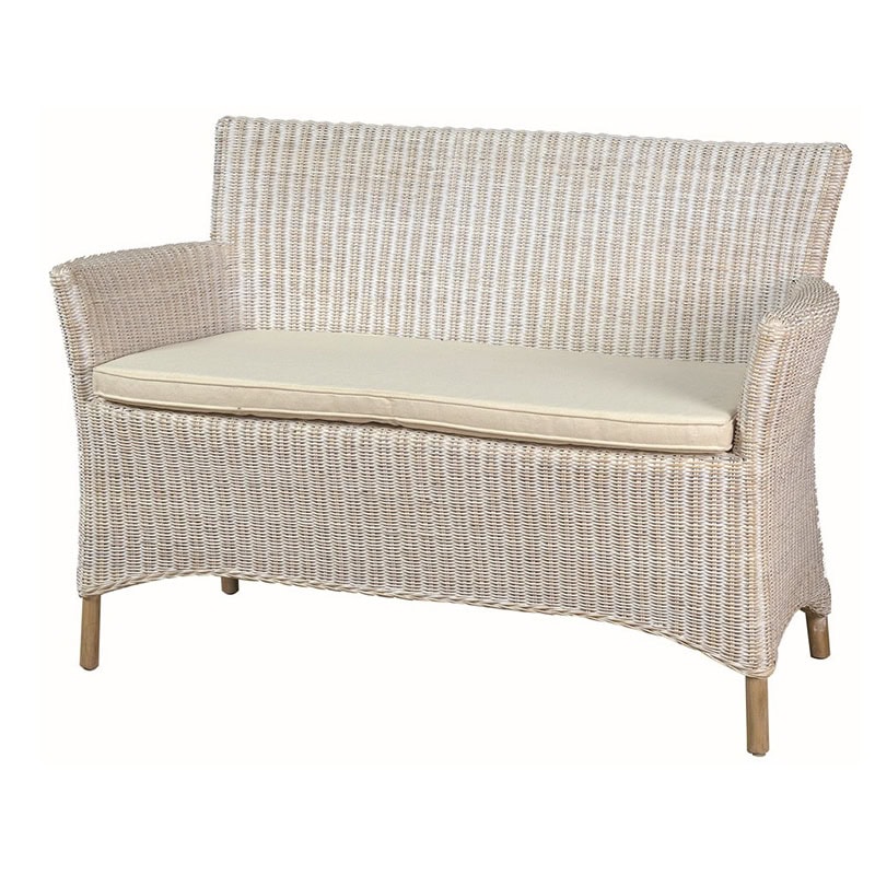 Καναπές διθέσιος από φυσικό Rattan σε λευκό χρώμα – 2157W1 Διάσταση προϊόντος: 120X50X89H