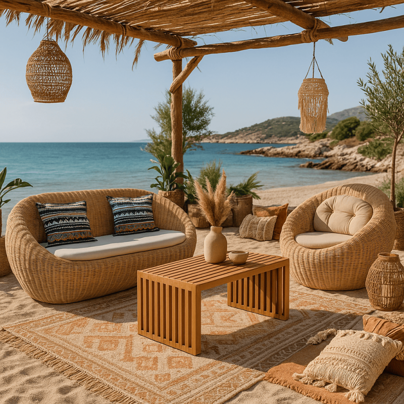  Καναπές διθέσιος APPLE1 LS από φυσικό Rattan με μαξιλάρι Διάσταση προϊόντος: 160X90X73H