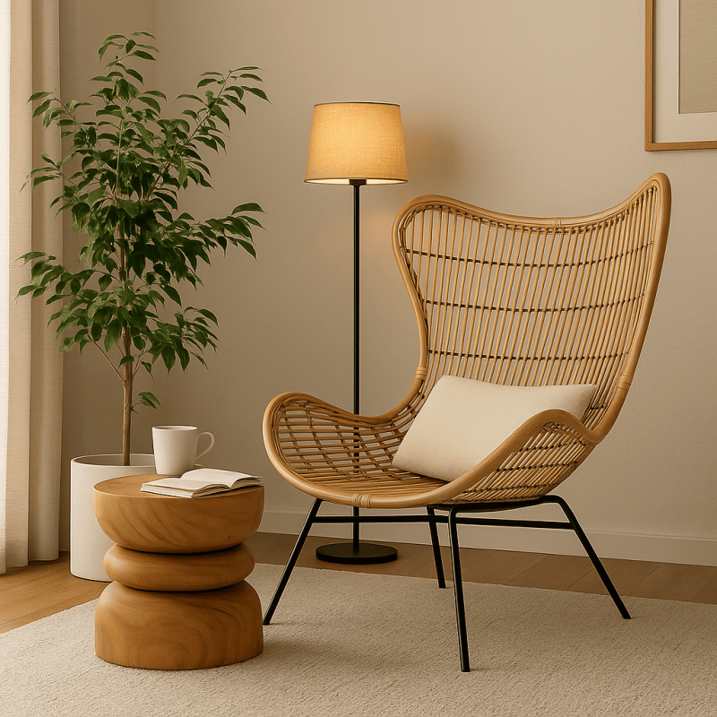 Πολυθρόνα lounge από φυσικό Rattan και μεταλλικό σκελετό – 120117B1 Διάσταση προϊόντος:87X110X75H