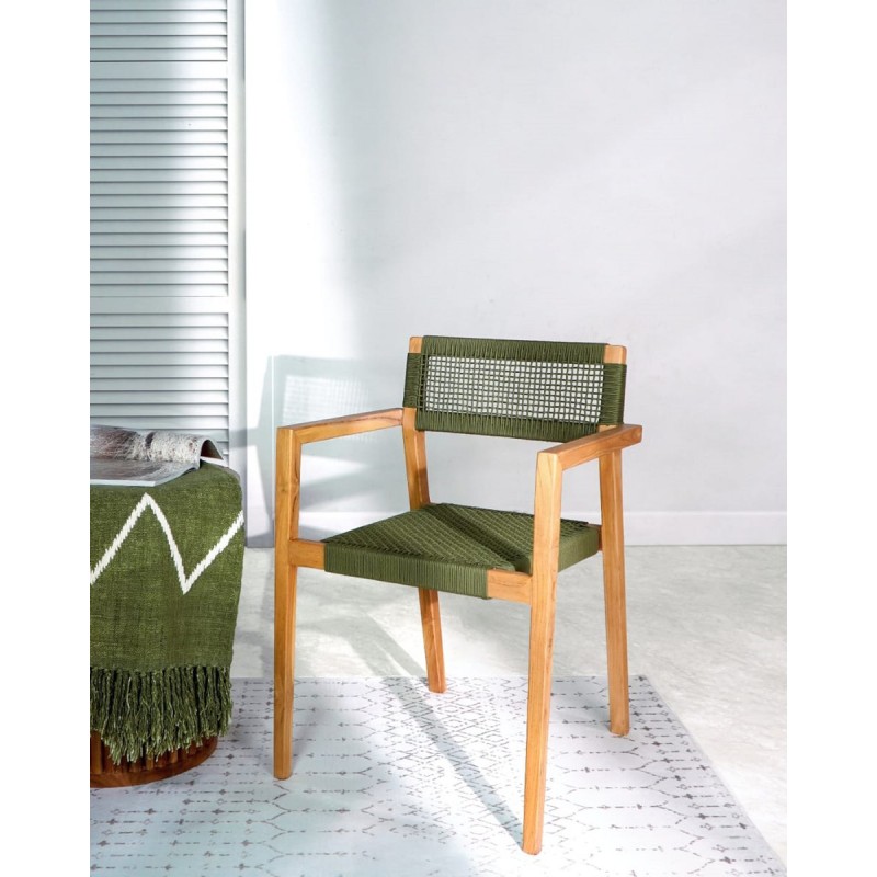 Καρέκλα από ξύλο Teak και κορδόνι Charlote-125457  Διάσταση προϊόντος: 57x55x83H