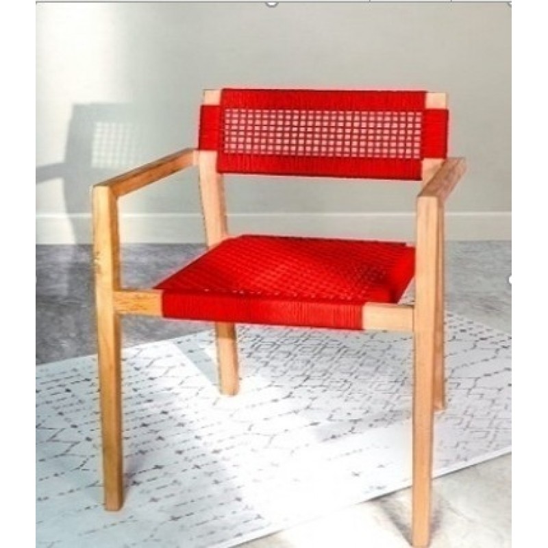 Καρέκλα από ξύλο Teak και κορδόνι Charlote-125457  Διάσταση προϊόντος: 57x55x83H