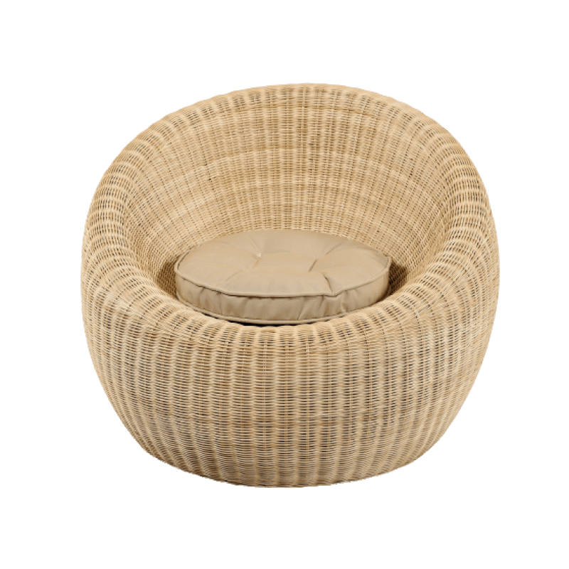 Πολυθρόνα APPLE1 AC από φυσικό Rattan με μαξιλάρι Διάσταση προϊόντος: 98X84X73H