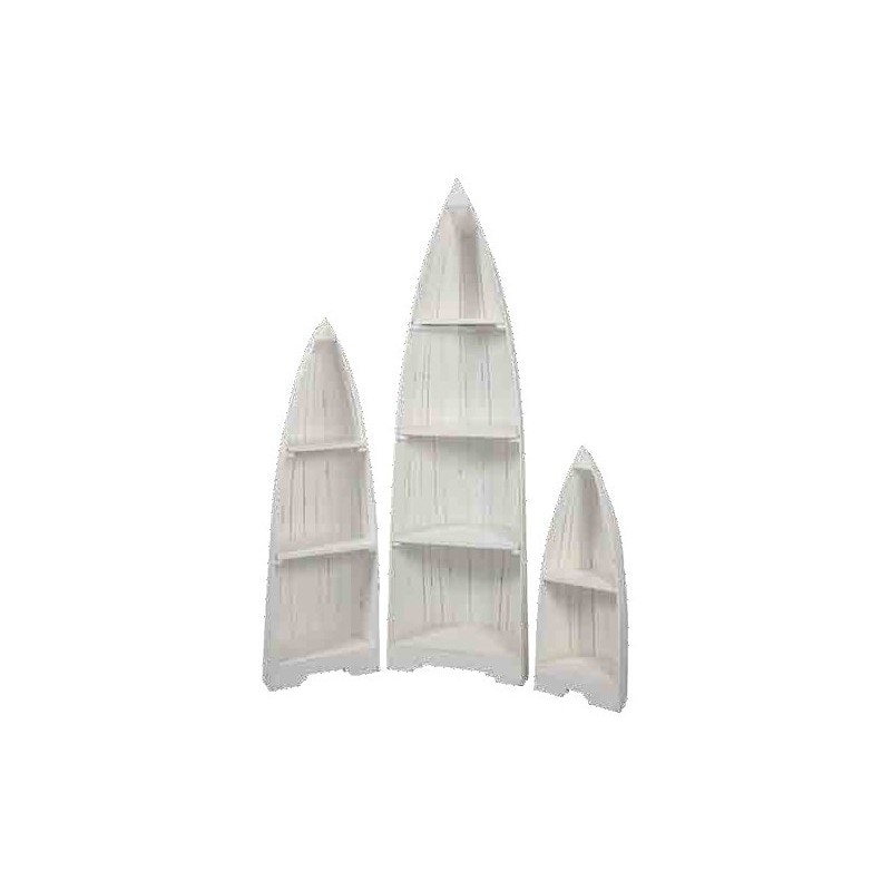 Ραφιέρες σε σχήμα βάρκας από ξύλο μαόνι – 121283  Διάσταση προϊόντος: 56Χ42Χ200, 53Χ36Χ150, 39Χ31Χ100