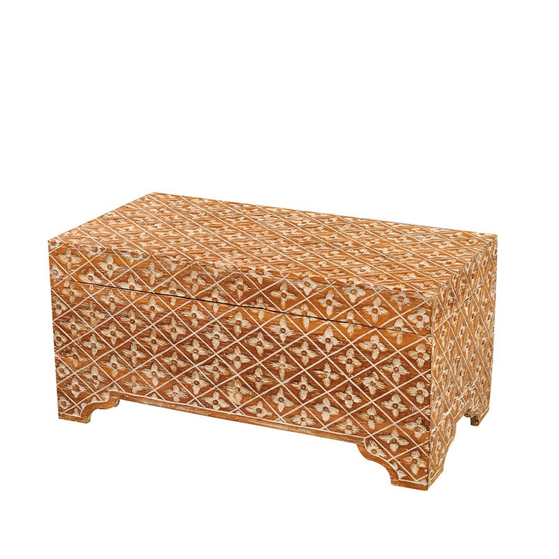  Μπαούλο σκαλιστό από ξύλο Teak – 122157 Διάσταση προϊόντος : 100X50X50H