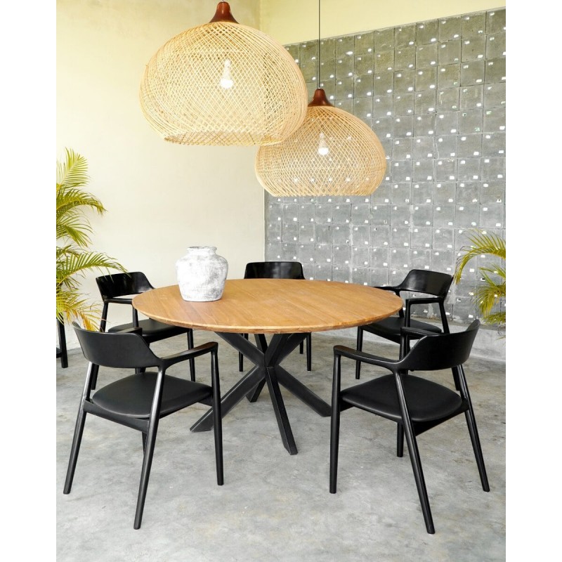 Τραπέζι Country από ξύλο Teak με μεταλλικά πόδια -123780 Διάσταση προϊόντος : Φ150X75H