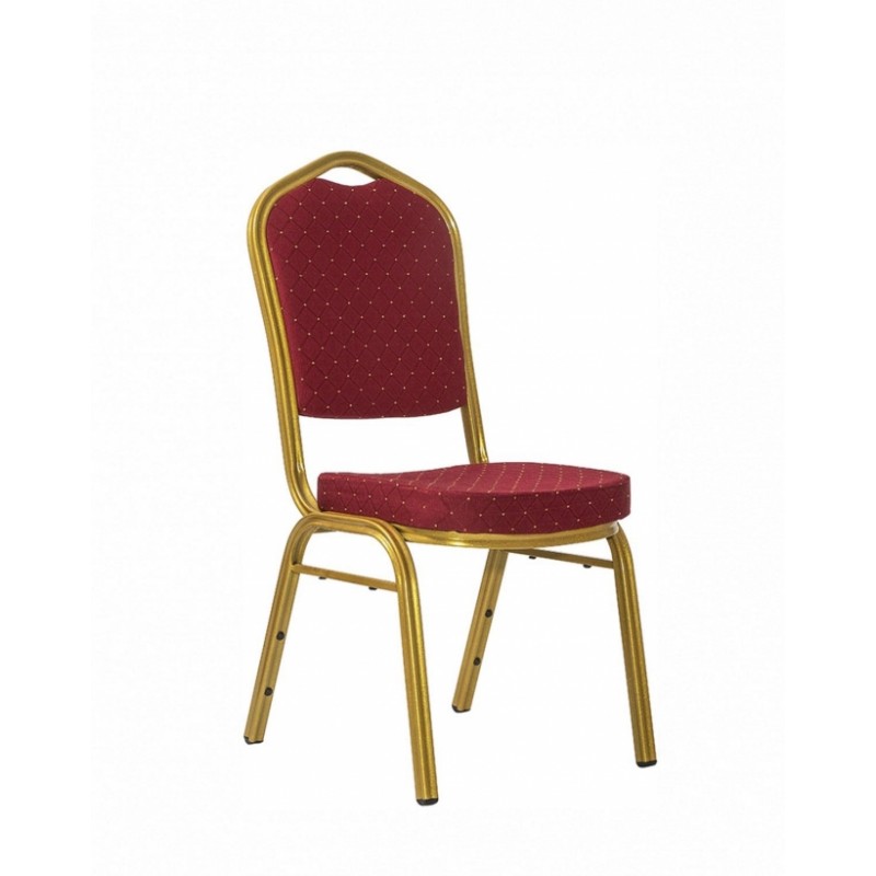 Chair Palace/S   Κόκκινη  SKU 01-00-1402   Καρέκλα μεταλλική στοιβαζόμενη με γυαλιστερό χρυσό σκελετό και μπορντω-κόκκινο ύφασμα με χρυσές τελείες.