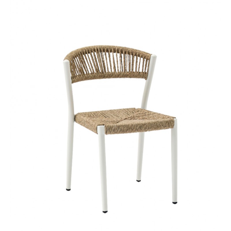 Dijon, Καρέκλα Αλουμινίου/Wicker  σε λευκό χρώμα ​​​​​​​Μήκος (σε cm): 59.50 Πλάτος (σε cm): 54.00 Ύψος (σε cm): 77.00