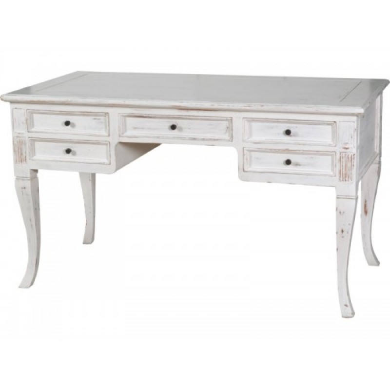 JK  TB178W/W   Γραφείο  λευκό πατίνα Χειροποίητο από μασίφ μαόνι  με 5 συρτάρια . 1,40 x 0,70 x 0,80 m