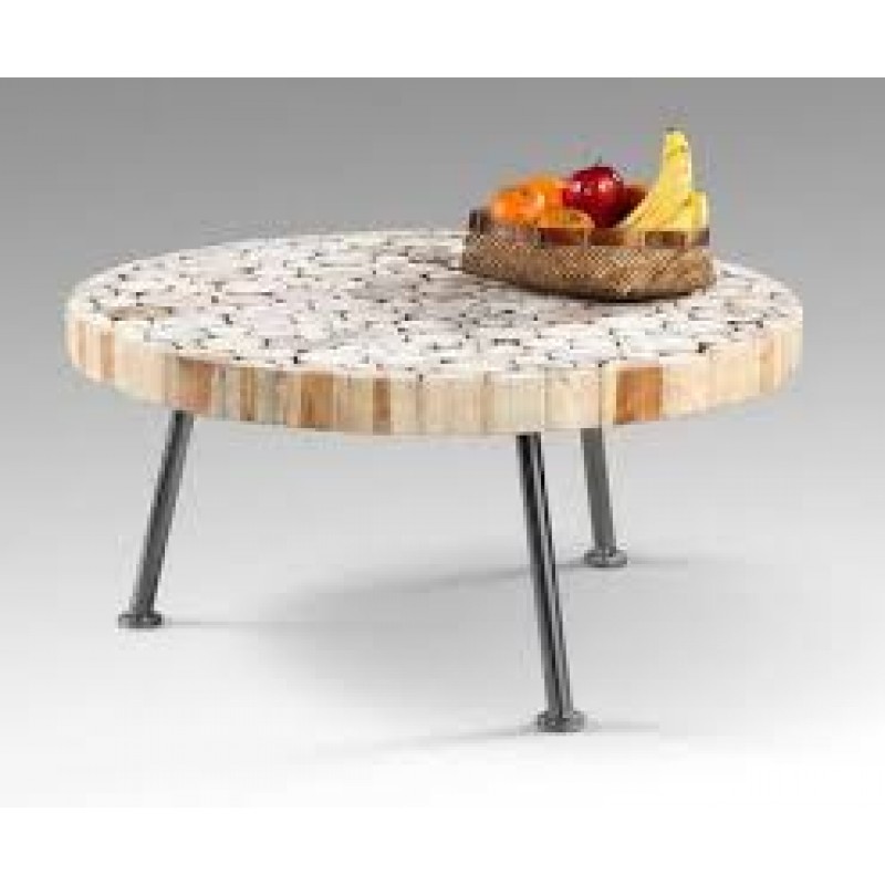 JK 131569 COFFEE TABLE Τραπεζάκι teak - μεταλλικά πόδια: Φ. 80 Χ 41H εκ.