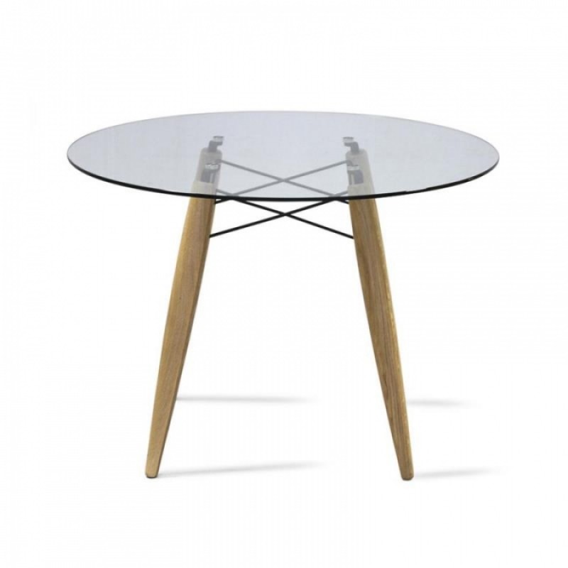 SOUVENIR ΤΡΑΠΕΖΙ  ΓΥΑΛΙΝΟ ΜΕ ΞΥΛΙΝΗ ΒΑΣΗ  Φ100 x 75 cm