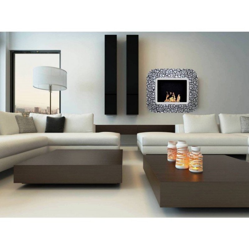 ECOHOT BIO SILVER Τζάκι-Βιοαιθανόλης Γυάλινη Κορνίζα -92Χ15,5Χ80 cm -  Θερμαντική Ικανότητα: 25τ.μ.