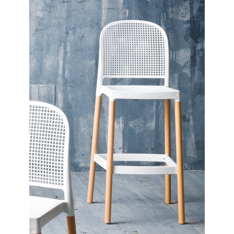 Gaber Panama BL Σκαμπό Μπαρ με κάθισμα από λευκό τεχνοπολυμέριο και σκελετό οξιά Διαστάσεις 48*59*75-114 εκ. ύψος