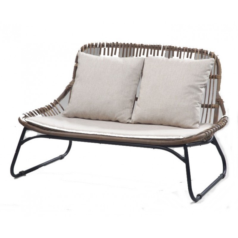 Καναπές διθέσιος Mario με μεταλλικό σκελετό και φυσικό Rattan – 311551 Διάσταση προϊόντος: 123X80X75H